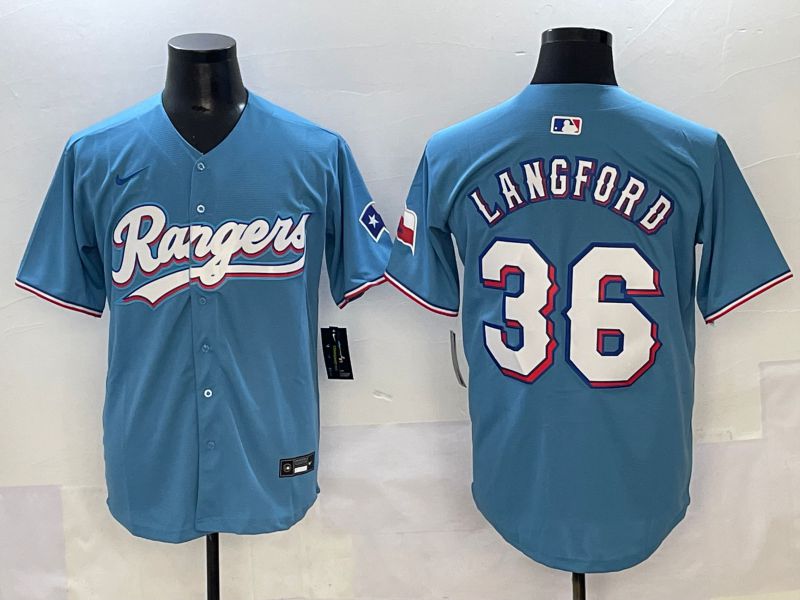 Men 2025 Texas Rangers #36 Langford Light Blue Game Nike MLB Jersey style 1